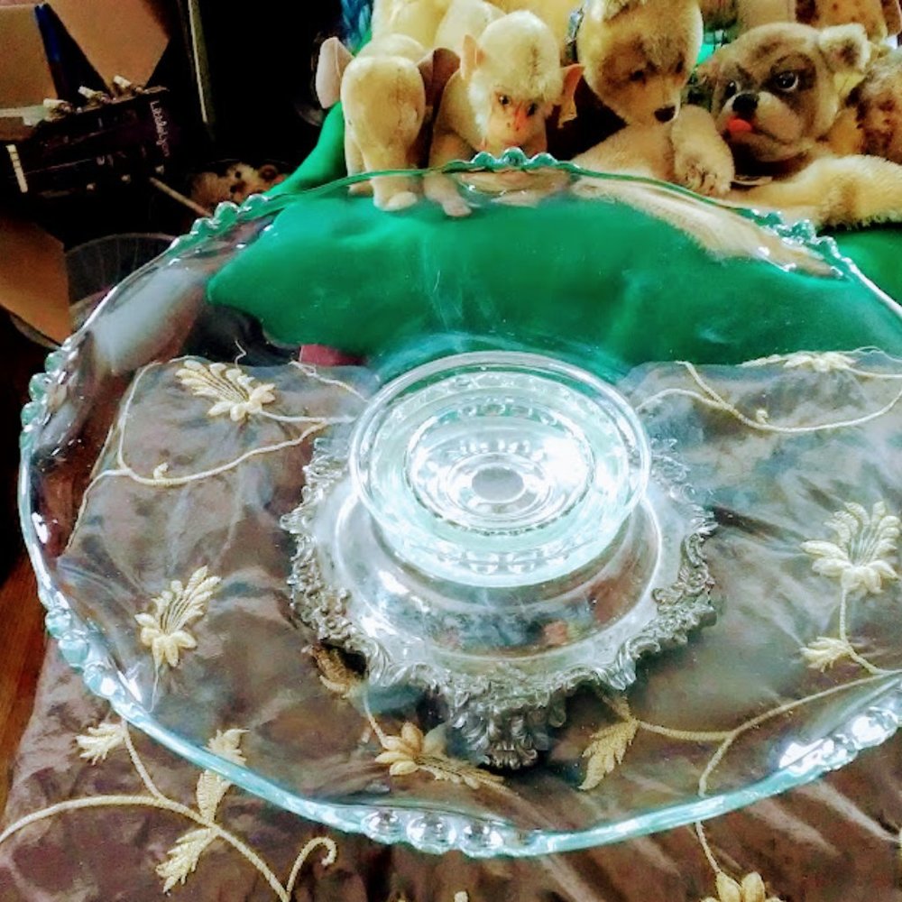Crown silver plate antique beaded glass rotating lazy susan